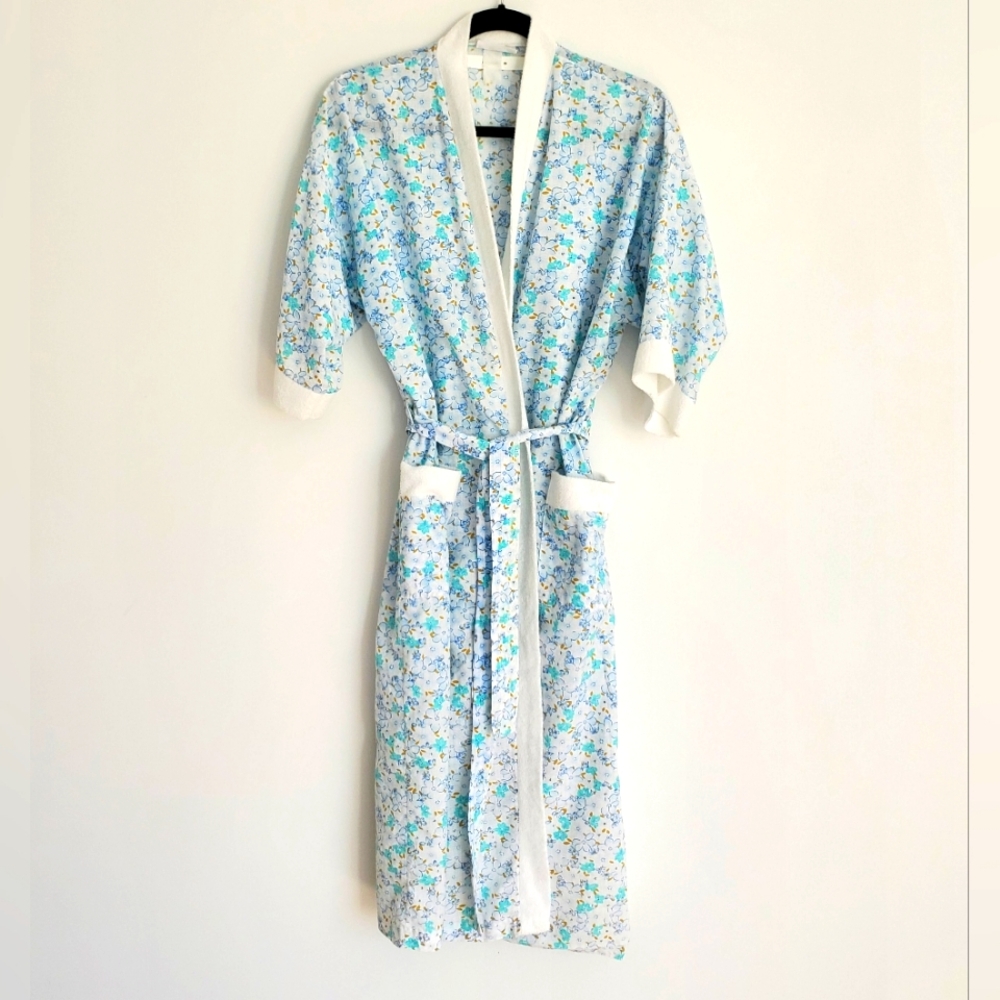 Vintage VANITY FAIR Robe Housecoat Ditsy Floral Terry Trim Light & Cottony Soft
